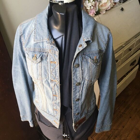 Pilcro and the Letterpress M blue striped cropped denim jacket - Picture 2 of 5